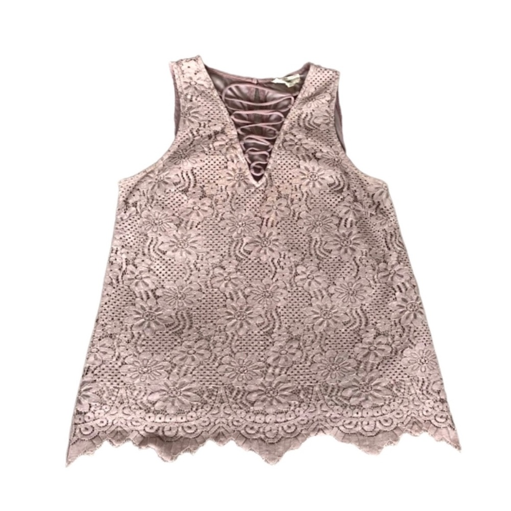 Sleeveless Lace V-Neck Tank Top - Dusty Rose
